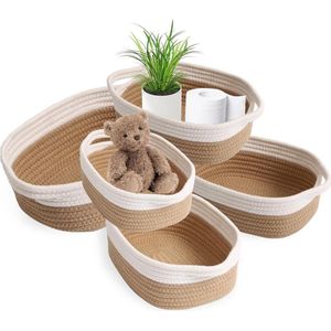 Set van 5 gevlochten opbergmanden - katoenen touw - stapelbare opbergmand - luiertafel organizer - bruin