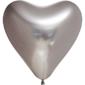 Chrome chroom hart Ballonnen Zilver 12 inch=30cm – per 6st.