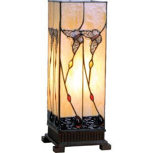 HAES DECO - Tiffany Tafellamp 18x18x45 cm Beige Bruin Glas Rechthoek Vlinder Tiffany Bureaulamp Tiffany Lampen