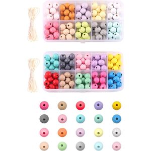 240 gekleurde houten kralen - donker, licht en mat - acrylkralen voor armbanden en knutselen (kleur)
