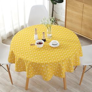 Rond tafelkleed van polyester katoen Stofdicht bedrukt tafelkleed van katoen en linnen, diameter: 100 cm (gele rijst)