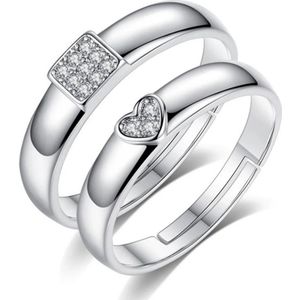 Ring dames | ring heren | zilveren ring dames en heren set | Zirkonia steen | zilver 925 | one size ringen | cadeau voor vrouw | liefdescadeau | verlovingsringen | Trouwringen | valentijn | valentijnscadeautje