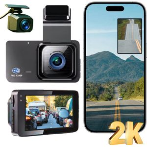 Lefairy dashcam voor auto voor en achteruitrijcamera- WiFi app - 3 inch scherm - Full HD - G sensor - 24 uur bewaking
