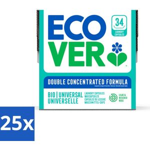 25 x Ecover - Waspods - Universeel - Geconcentreerde formule - 34 wasbeurten - Ecover Wascapsules - Duurzame Wasmiddelen - Geconcentreerde Waspods - Wasmiddel Bij Lage Temperatuur - Natuurlijke Wasmiddelen