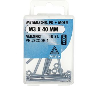 Deltafix metaalschroef platkop + moer verzinkt m3 x 40 mm din 965 /din 934 10 st.