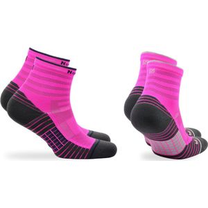 Norfolk - 2 Paar - Naadloos Anti Blaren Sportsokken met Zone Demping - Anti Bacterieel Wielrensokken - Snel Drogen Hardloopsokken - Sportsokken Dames - Tennissokken - 35-38 - Roze - Cheetah