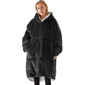Hoodiedeken - uniseks - super zacht - flanel - lange deken - sweatshirt - eenkleurige capuchontrui met oversized zak - ritssluiting - deken hoodie - wijnrood