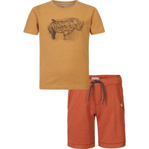 Noppies - Koko Noko - Kledingset - 2delig - Short Rutland Foxbruin - Shirt Ross oker met print - Maat 128