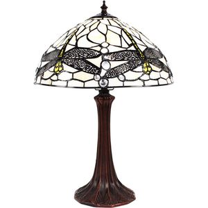 LumiLamp Tiffany Tafellamp Ø 31*43 cm E27/max 1*60W Wit Metaal, Glas Libelle Tiffany Bureaulamp Tiffany Lampen