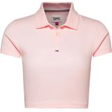 Tommy Jeans Essential Cropped Rib Korte Mouw Poloshirt Roze L Vrouw