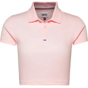 Tommy Jeans Essential Cropped Rib Korte Mouw Poloshirt Roze L Vrouw