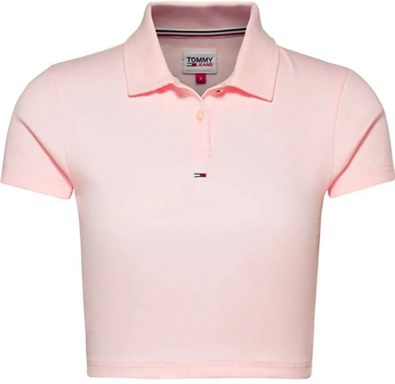 Tommy Jeans Essential Cropped Rib Korte Mouw Poloshirt Roze L Vrouw