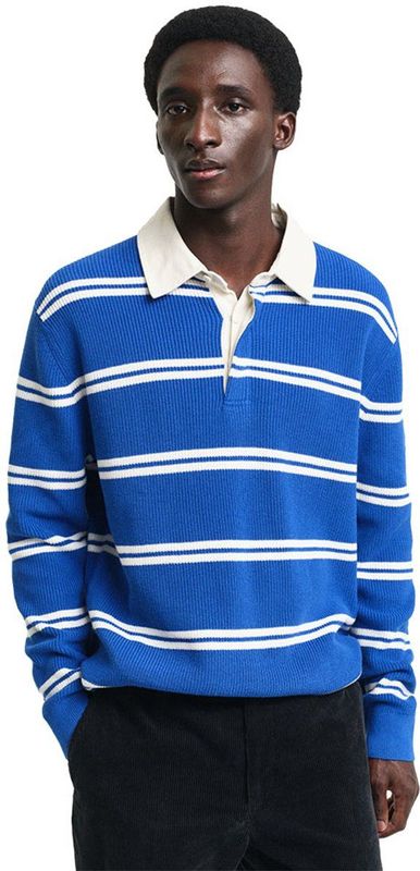 GANT - Rugbytrui - Katoen - Geribbelde Breistructuur - Streepdessin