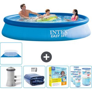 Intex Rond Opblaasbaar Easy Set Zwembad - 366 x 76 cm - Blauw - Inclusief Pomp Solarzeil - Onderhoudspakket - Filters - Grondzeil