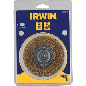 IRWIN Staaldraadborstel messing (boormachine) voor hout, diameter: 100mm. Dikte: 12mm.