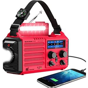 Draagbare noodweerradio op zonne-energie met handslinger en NOAA-alarm