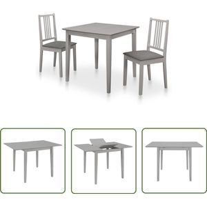 The Living Store 3-delige Eethoek MDF grijs - Eetkamerstoel - Eettafel - Rubberhout Meubels - Design Eethoek - Compacte Eethoek
