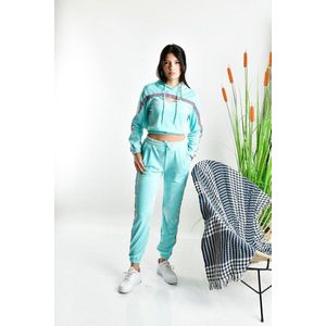 Trendy Dames Velvet Turquoise Huispak/ loungewearsets 2delig Maat L - 40 Dames Huispak | Vrijetijdspak | Pyjamaset | Loungewearset | Capushon