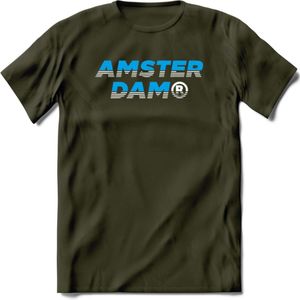 Amsterdam T-Shirt | Souvenirs Holland Kleding | Dames / Heren / Unisex Koningsdag shirt | Grappig Nederland Fiets Land Cadeau | - Leger Groen - S