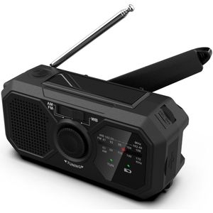 PULUZ 1 Stuk Zwarte Noodradio - Europese Versie AM FM WB Radio - Zonne-energie Handaangedreven Radio - Oplaadbare Zaklamp Noodoplader