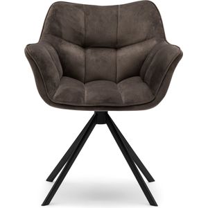 Riviera Maison Eetkamerstoel draaibaar - Carnaby Dining Armchair - Polyester, IJzer - Grijs