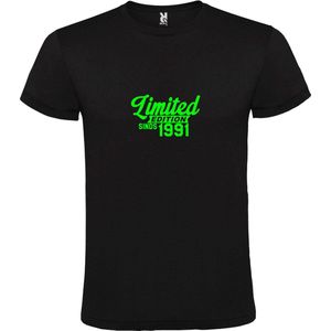 Zwart T-Shirt met “Limited sinds 1991 “ Afbeelding Neon Groen Size XS