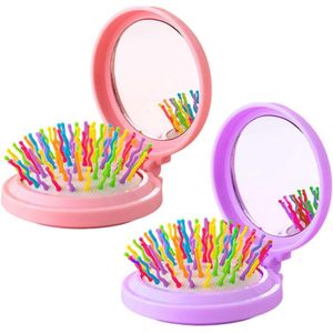 Opvouwbare haarborstel met reisspiegel - mini haarmassagekam voor thuis en onderweg