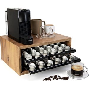 Primeplus Capsulehouder - Cuphouder geschikt voor Nespresso - Koffiecuphouder met plexiglas lade - Hout - 72 stuks
