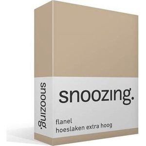 Snoozing - Flanel - Hoeslaken - Extra Hoog - Lits-jumeaux - 200x210/220 cm - Camel