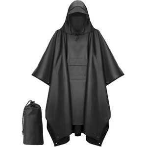 Poncho Regenponcho - Regenjas met capuchon - Poncho - waterdicht - Regenponcho met capuchon en zak - Waterdichte lichtgewicht - unisex regenjas - Eén maat past iedereen - Geschikt voor wandelen - kamperen - buiten - zwart