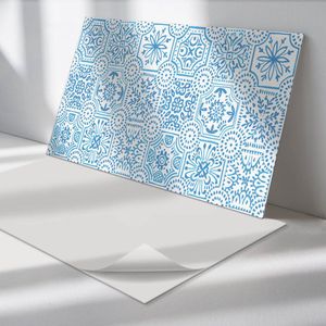 Wallfluent Vinyl Wandpaneel - Geruite keramische patronen Wandpaneel PVC - 100 cm x 50 cm - Blauw Vinyl Wandpaneel - Set van 1 - Rechthoekig Wandbekleding Vinyl - Patroon Wandpaneel - Zelfklevend Wandpaneel - Wandpaneel Keuken en Badkamer