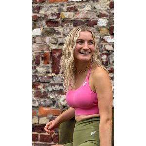 Dames Sport BH Medium Support – Sport top Met ingewerkte Pads – Kruisbandjes & Open Rug – Yoga, Pilates & Fitness beha – Just Me by DM Training (poeder roze)