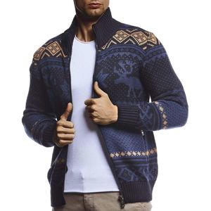 Heren Cardigan met Opstaande Kraag - Zalige Gebreide Winterjas met Noors Motief
