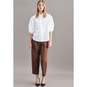 Dames blouse v-hals wit  volwassen driekwart pofmouw  katoen maat 42