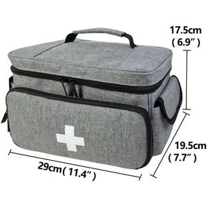 Kleine EHBO-doos - EHBO-doos voor thuis - Waterdicht - Noodpakket - Met medicijndoos en handvat - Geschikt voor thuis, kantoor en op reis - Zonder medicijnen - 29*19.5*17.5 cm - Grijs