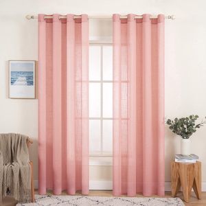 Set van 2 voile-gordijnen, met oogjes, transparant linnenlook, gordijn met ogen, voor woonkamer, luchtig, lichtdoorlatend, decoratief gordijn voor de slaapkamer, 140 x 225 cm (b x h), babyroze