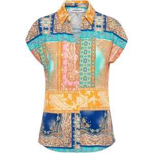 &Co Woman - Valetta Multi Paisley - Blouse - Kobalt Multi - Aangeknipte Mouw