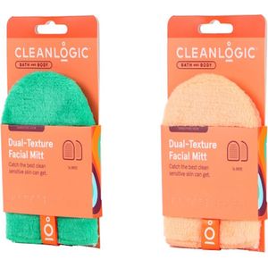 Cleanlogic | Bath and Body Sensitive Skin Dual-Texture Facial Mitt | due pack/ 2 stuks | 2in1 - Make Up verwijderen en Gezichtsmicro scrubber | Exfoliërende Gezichtsmit |