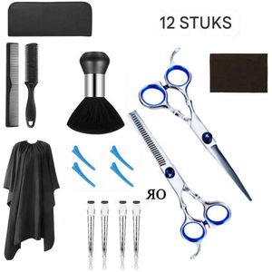 12-delige kappersgereedschapset - kappersscharenset voor thuis - schaar met platte tanden - dunner wordende schaar - kapsel- en haarknipset