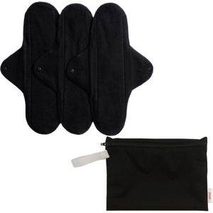 ImseVimse wasbaar maandverband Nacht-/kraamverband met wetbag - zwart - 3 stuks