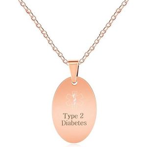 JunyiDIY Gepersonaliseerde Ovale Hanger Medische Alert ID Ketting voor Mannen en Vrouwen - Diabetes Emergency Waterdichte Sieraden YA4674 (Gratis Gravure)