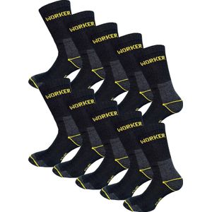 10 PACK Werksokken - Katoen - Maat 46/48 - Zwart - Anti-Slip - Sokken Heren - Sokken Dames