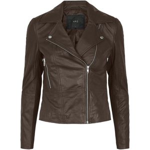 Yas - Sophie - Leren Jas - Biker Kraag - Lange Mouwen - Ritssluiting met Drukknoopsluiting