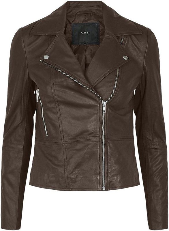 Yas - Sophie - Leren Jas - Biker Kraag - Lange Mouwen - Ritssluiting met Drukknoopsluiting