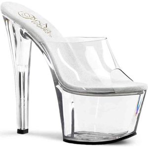 Pleaser - SKY-301 Muiltjes - Paaldans schoenen - 39 Shoes - Transparant/Zilverkleurig