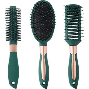 3 Stks Haarborstel voor Vrouwen Antistatische Massage Ovale Luchtkussen Kam Paddle Ronde Haarborstels Set Ontwarren Vent Haarborstel Met Lange Handvat voor Mannen Nat Droog Dik Haar