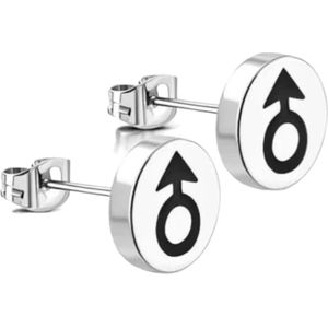 Aramat Jewels Oorbellen - Stalen Ronde Oorstekers met logo - Roestvrij staal - Mannen - Volwassenen - [8mm,10mm]