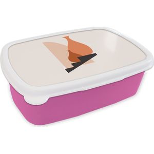 Broodtrommel Roze - Lunchbox - Brooddoos - Vaas - Abstract - Trap - 18x12x6 cm - Kinderen - Meisje