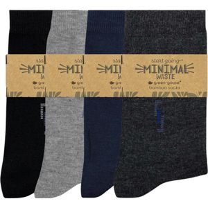 green-goose® Bamboe Sokken | 4 Paar | Maat 43-46 | Grijs | Zwart | Blauw | Duurzaam en Comfortabel | 95% Bamboe