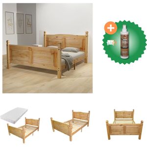 vidaXL Bed met matras Mexicaans grenenhout Corona-stijl 160x200 cm - Bed - Inclusief Houtreiniger en verfrisser